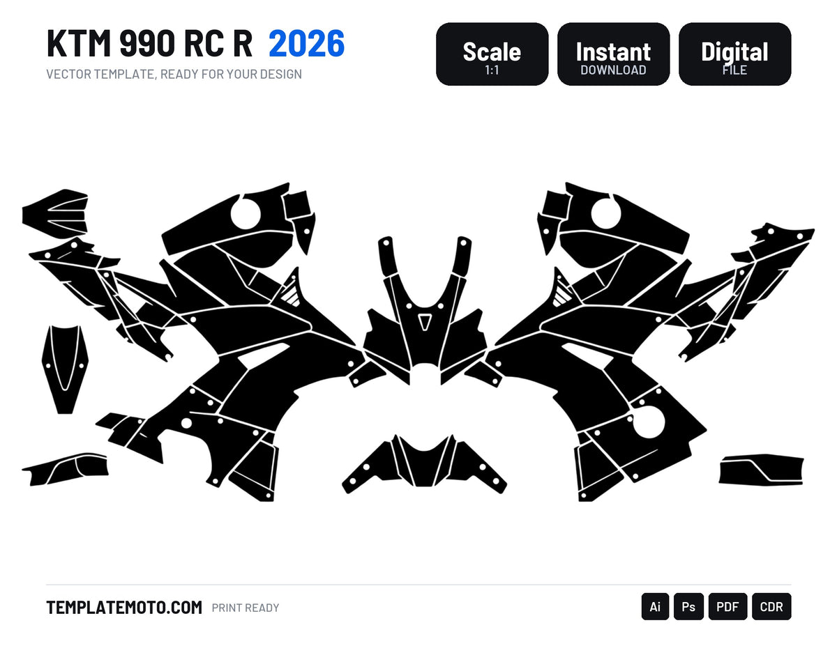KTM 990 RC R 2026 Graphics Template Vector, scale 1:1 vector file