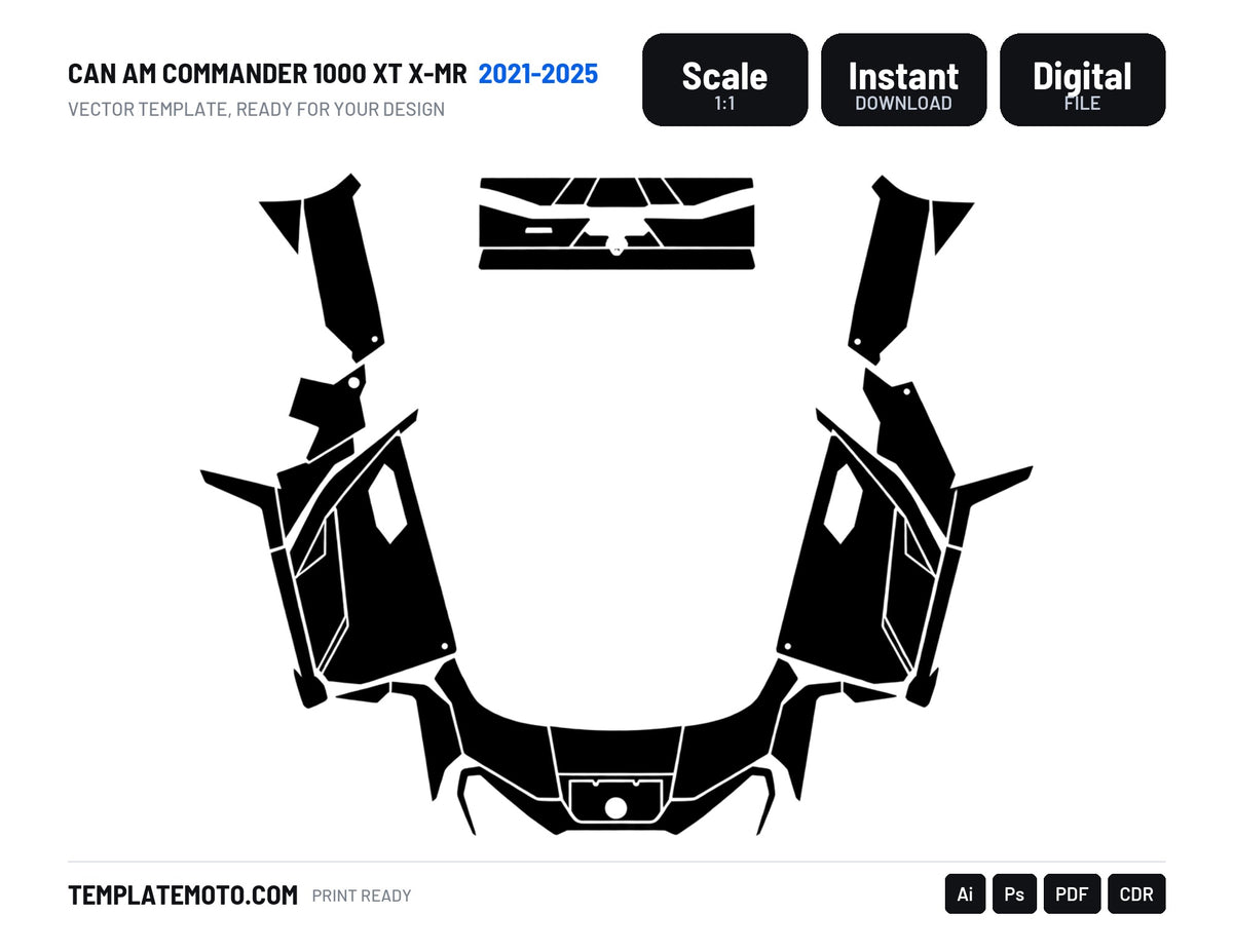 CAN AM COMMANDER 1000 XT X-MR 2021-2025 Graphics Template Vector, scale 1:1 vector file