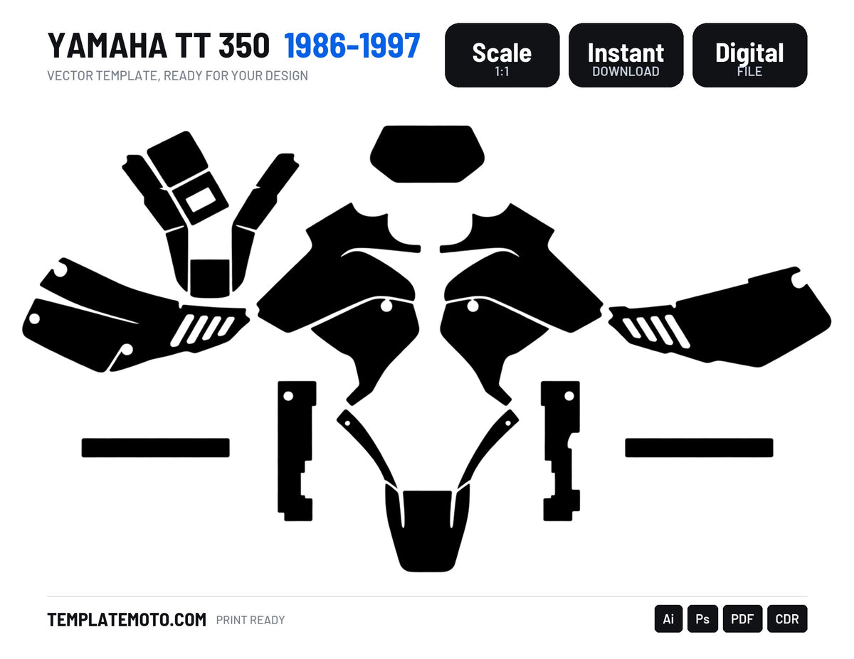YAMAHA TT 350 1986-1997 Graphics Template Vector, scale 1:1 vector file