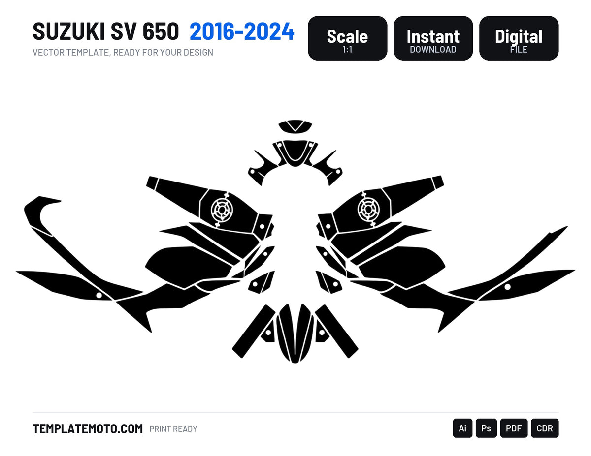 SUZUKI SV 650 2016-2024 Graphics Template Vector, scale 1:1 vector file