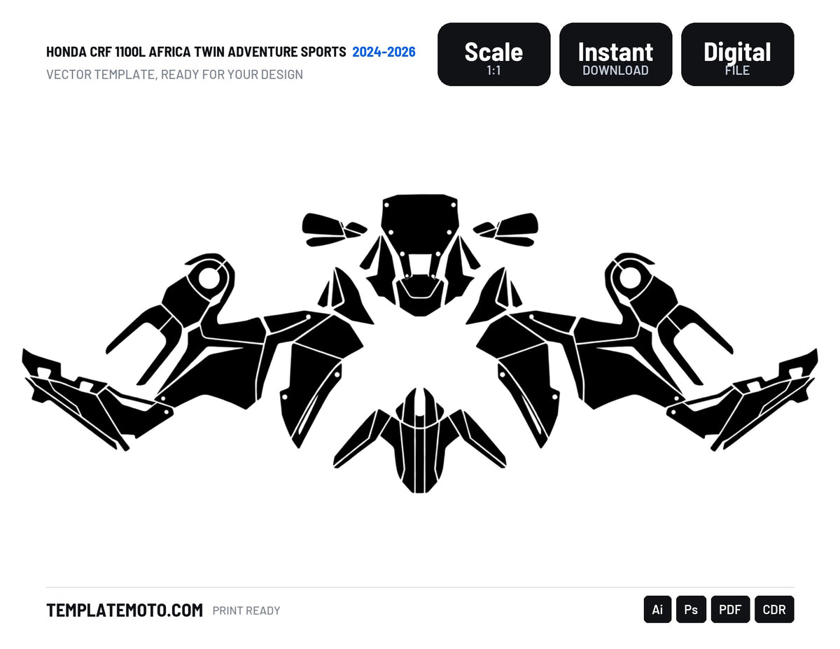 HONDA CRF 1100L AFRICA TWIN ADVENTURE SPORTS 2024-2026 Graphics Template Vector, scale 1:1 vector file