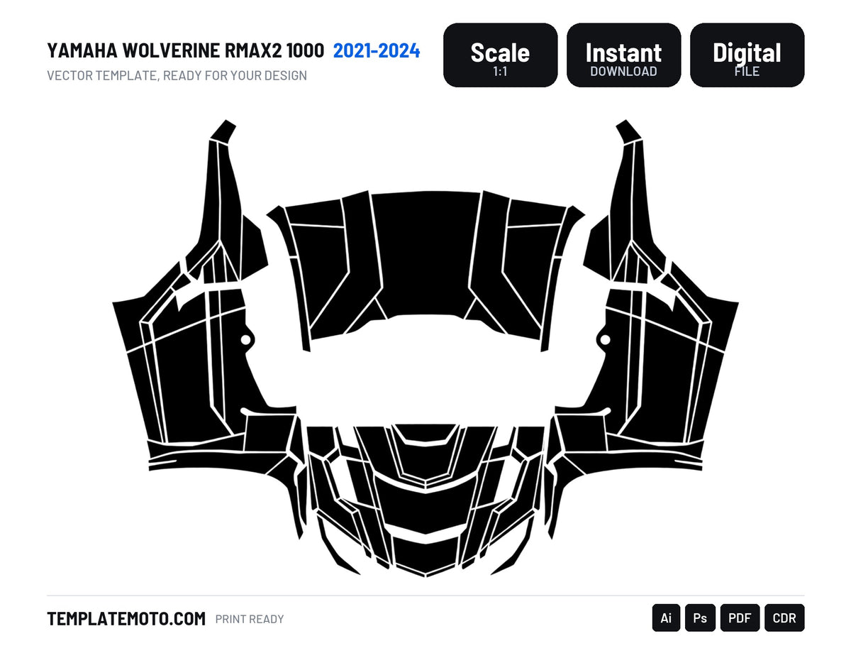 YAMAHA WOLVERINE RMAX2 1000 2021-2024 Graphics Template Vector, scale 1:1 vector file