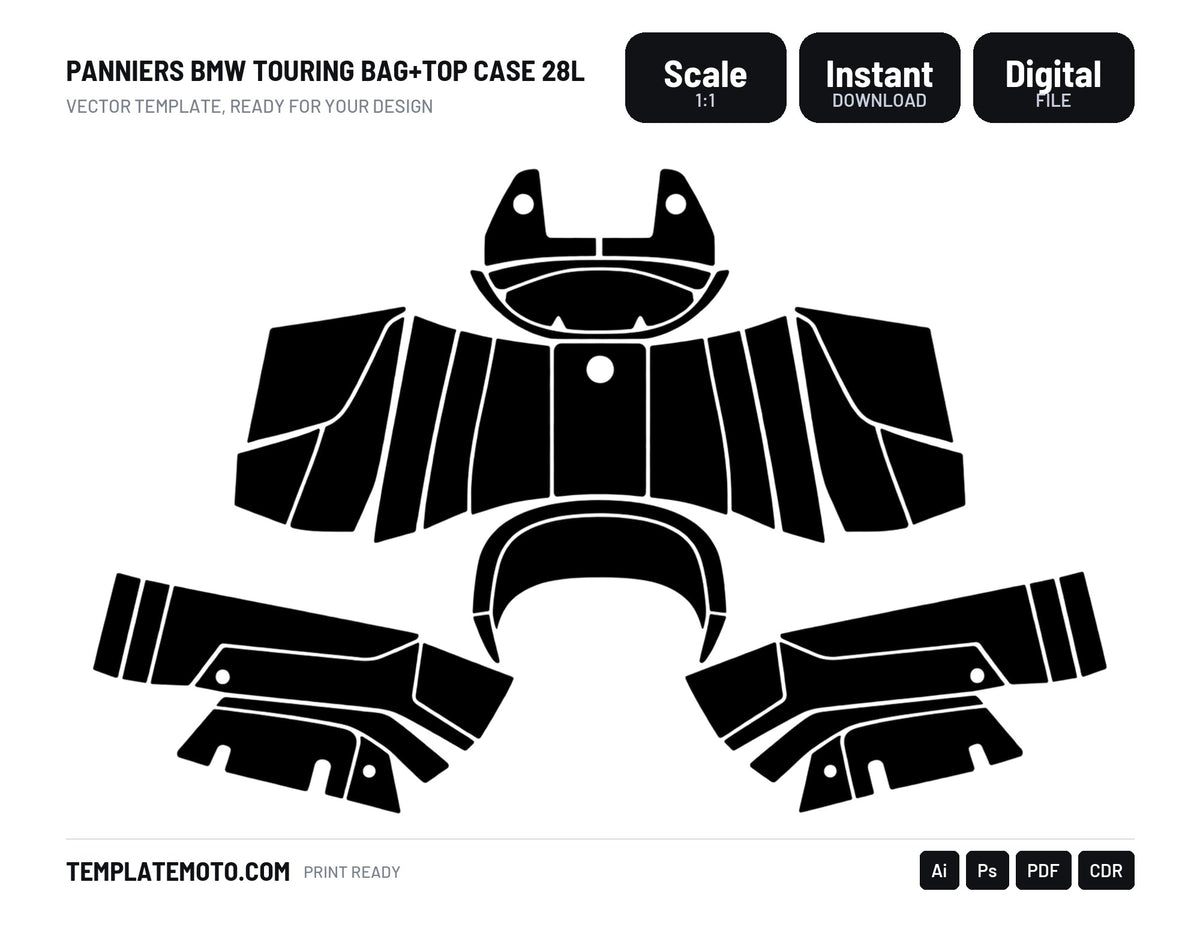 PANNIERS BMW TOURING BAG+TOP CASE 28L Graphics Template Vector, scale 1:1 vector file