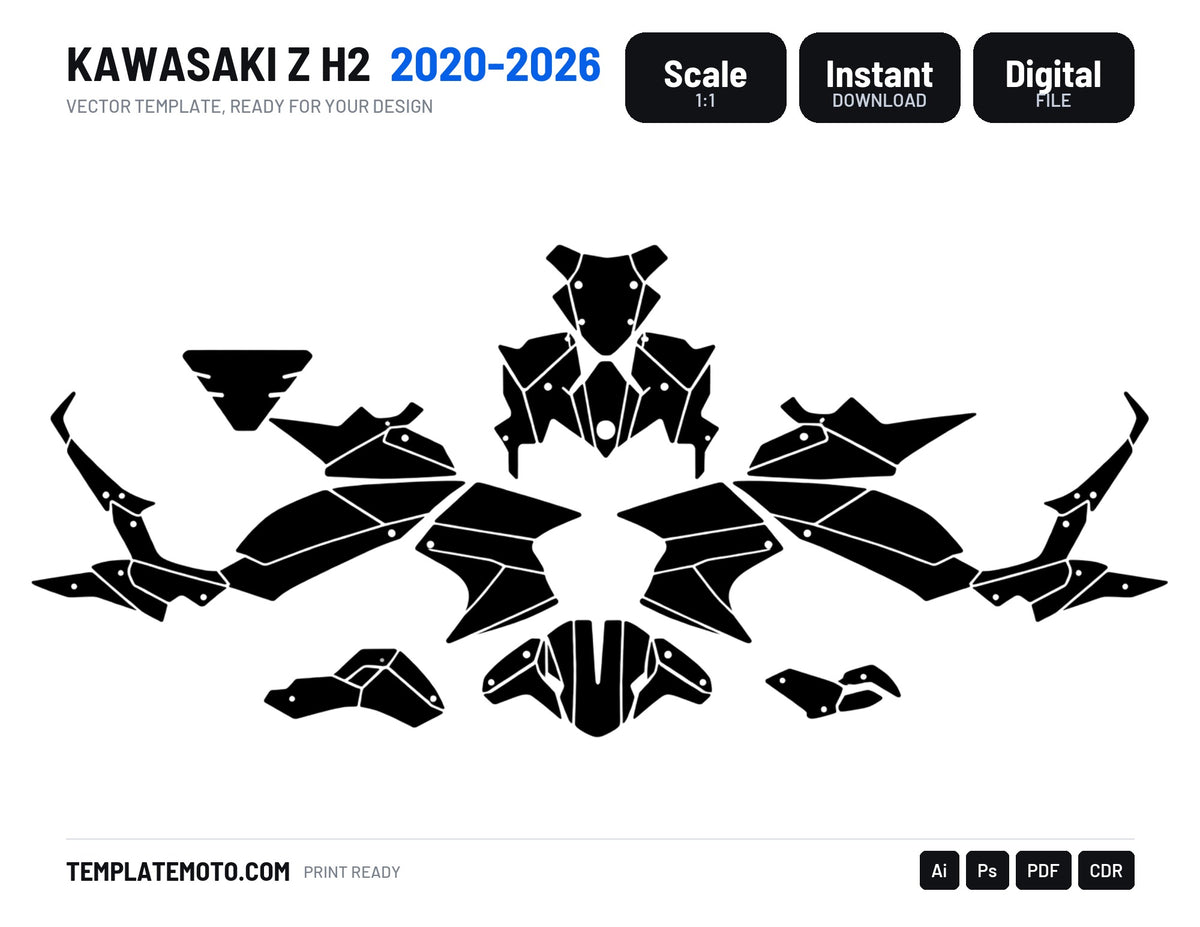 KAWASAKI  Z H2 2020-2026 Graphics Template Vector, scale 1:1 vector file