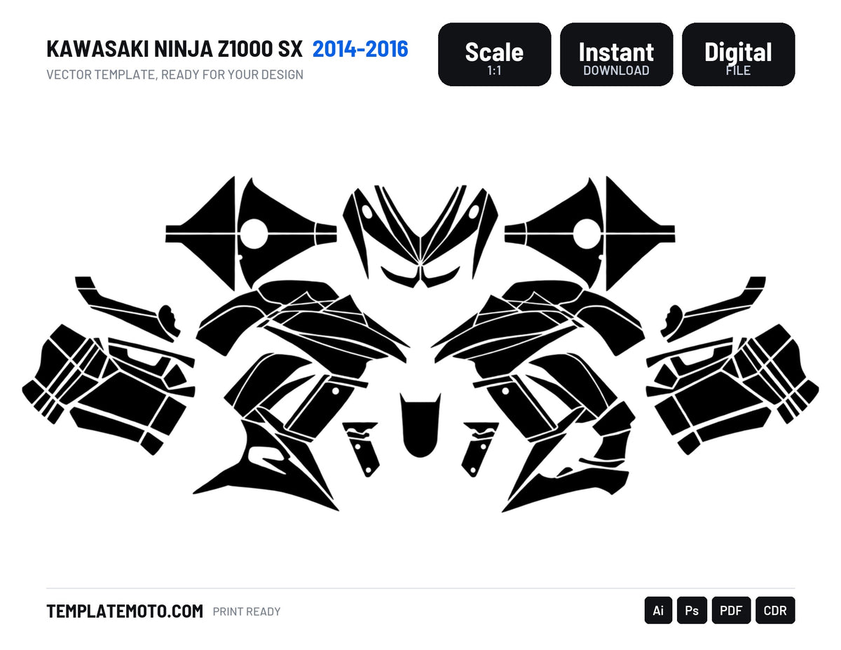 KAWASAKI NINJA Z1000 SX 2014-2016 Graphics Template Vector, scale 1:1 vector file
