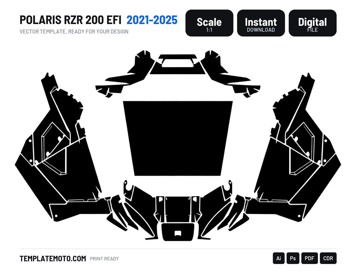 POLARIS RZR 200 EFI 2021-2025 Graphics Template Vector, scale 1:1 vector file