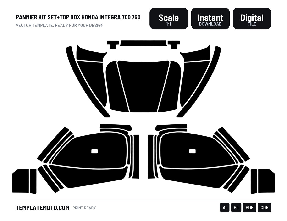 PANNIER KIT SET+TOP BOX HONDA INTEGRA 700 750 Graphics Template Vector, scale 1:1 vector file