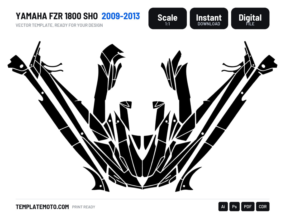 YAMAHA FZR 1800 SHO 2009-2013 Graphics Template Vector, scale 1:1 vector file