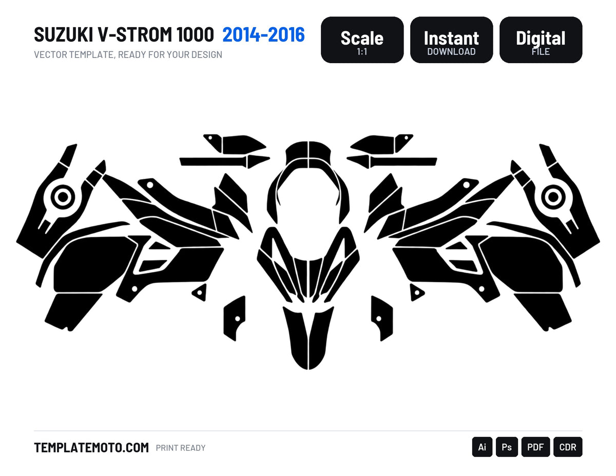 SUZUKI V-Strom 1000 2014-2016 Graphics Template Vector, scale 1:1 vector file
