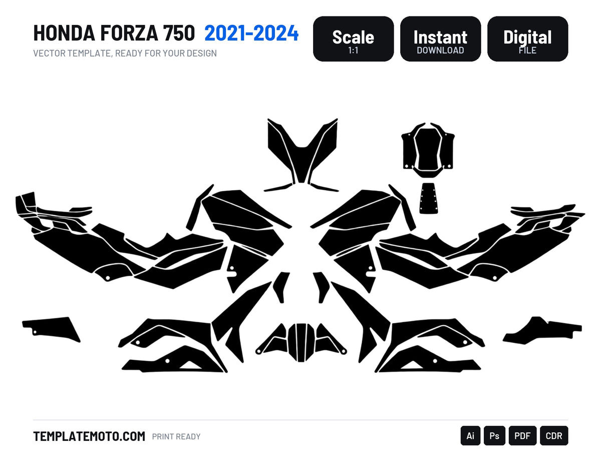HONDA FORZA 750 2021-2024 Graphics Template Vector, scale 1:1 vector file