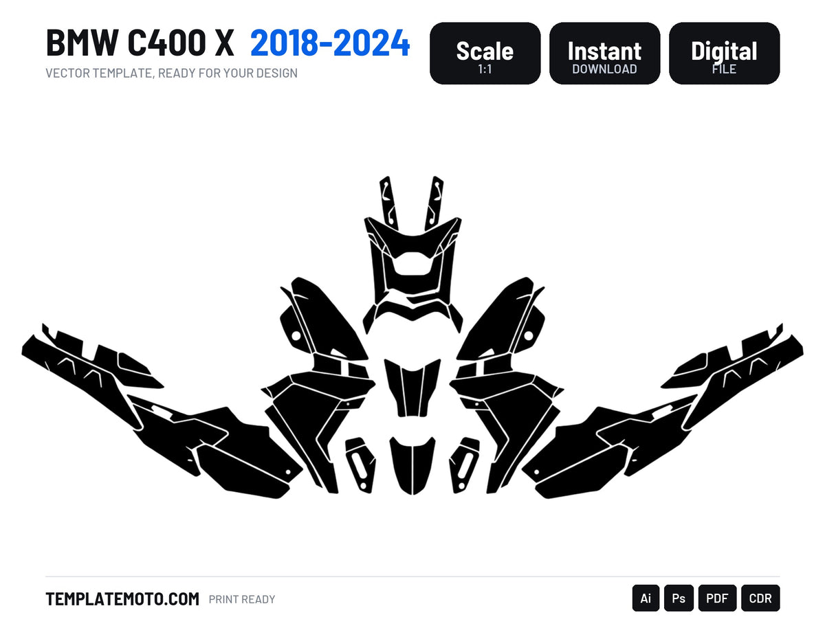 BMW C400 X 2018-2024 Graphics Template Vector, scale 1:1 vector file