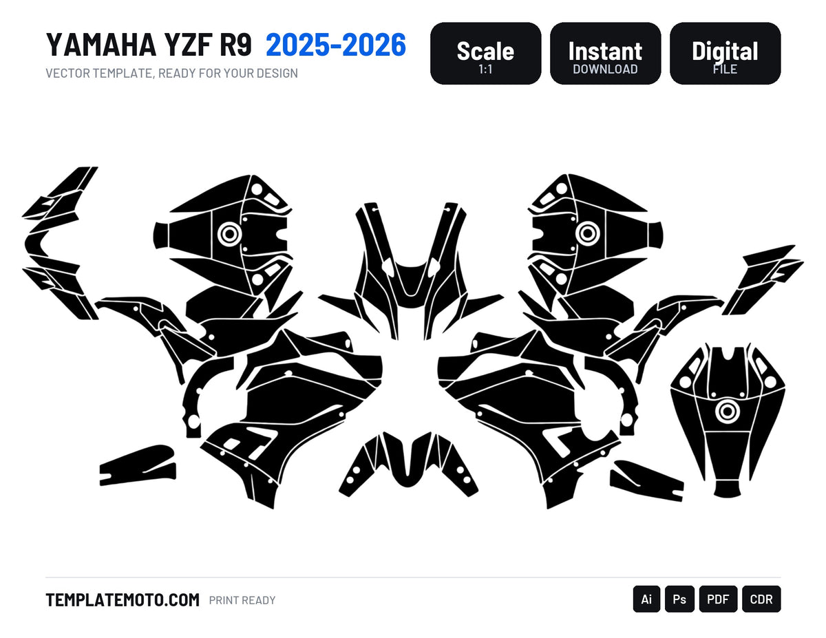 YAMAHA YZF R9 2025-2026 Graphics Template Vector, scale 1:1 vector file