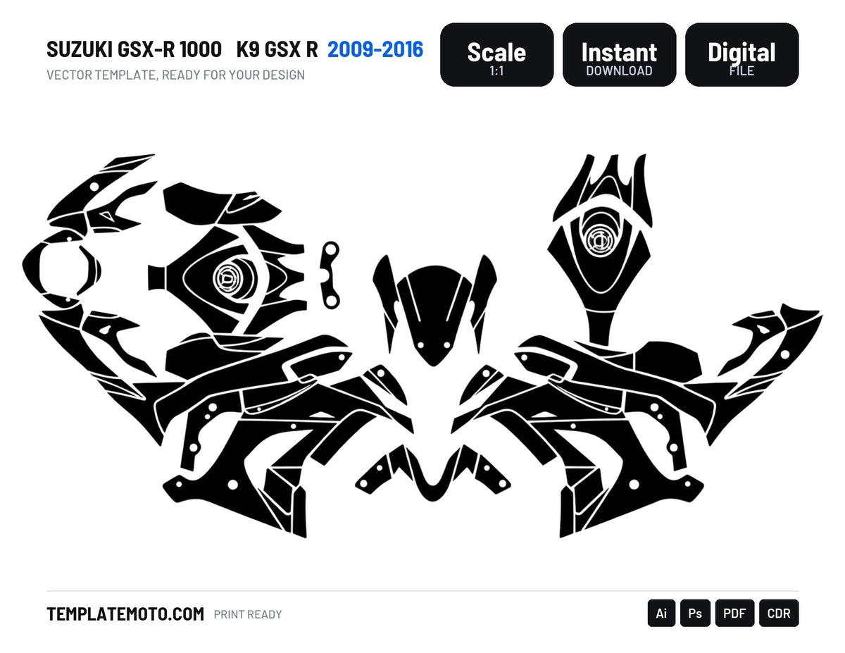 SUZUKI GSX-R 1000 2009-2016 K9 GSX R Graphics Template Vector, scale 1:1 vector file