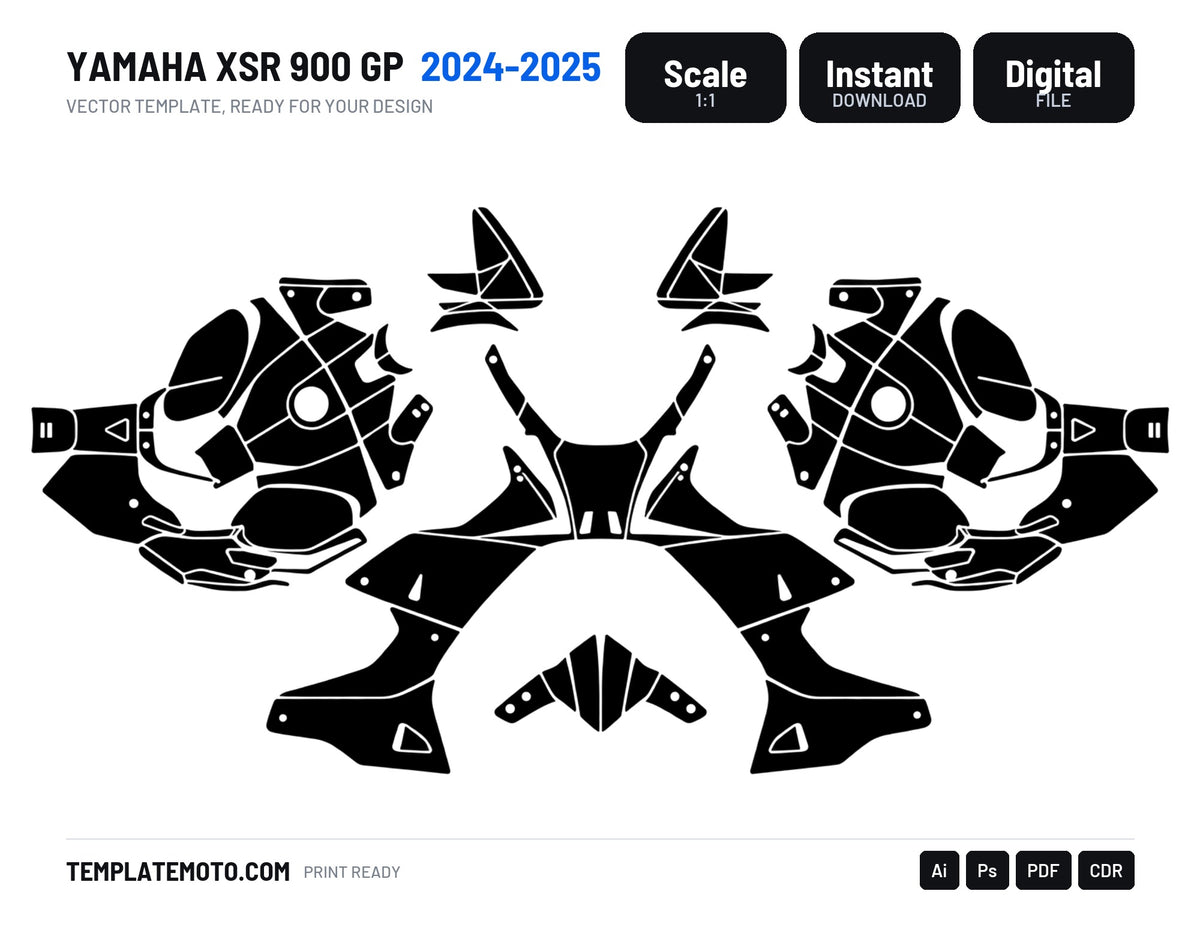 YAMAHA XSR 900 GP 2024-2025 Graphics Template Vector, scale 1:1 vector file