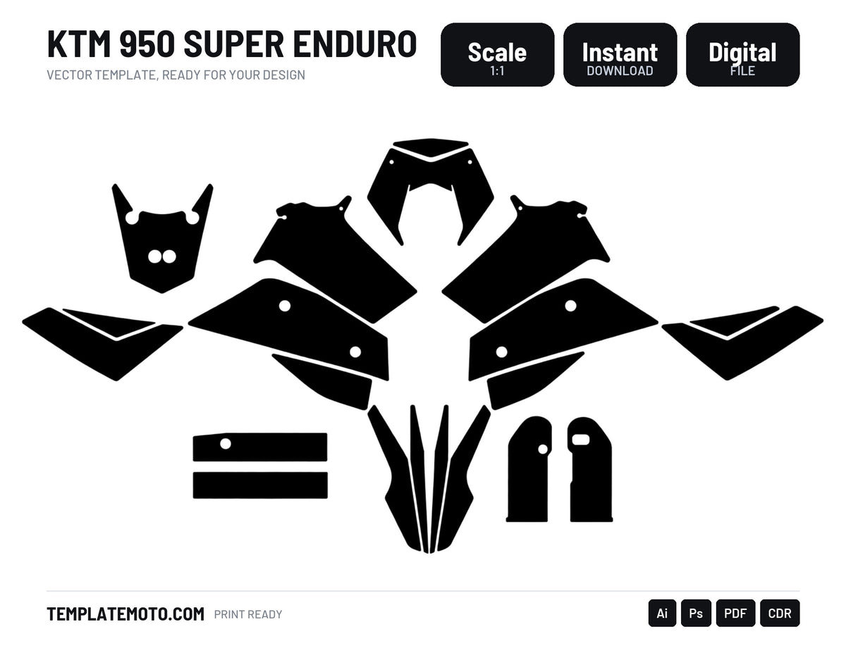 KTM 950 SUPER ENDURO Graphics Template Vector, scale 1:1 vector file