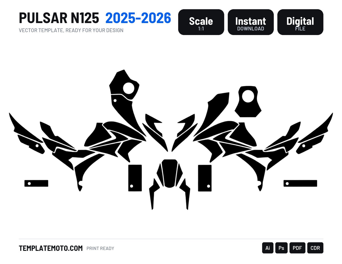 PULSAR N125 2025-2026 Graphics Template Vector, scale 1:1 vector file