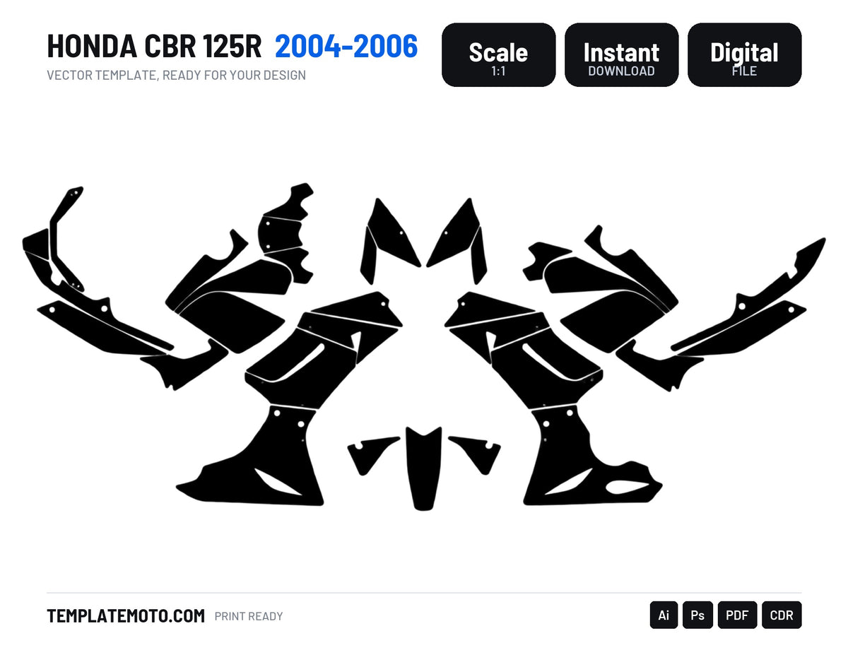 HONDA CBR 125R 2004-2006 Graphics Template Vector, scale 1:1 vector file