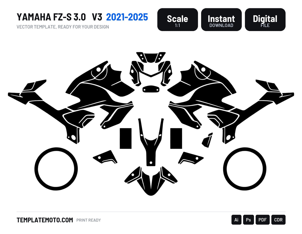 YAMAHA FZ-S 3.0 2021-2025 V3 Graphics Template Vector, scale 1:1 vector file