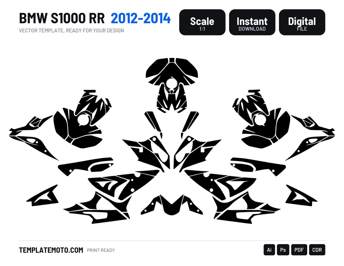 BMW S1000 RR 2012-2014 Graphics Template Vector, scale 1:1 vector file
