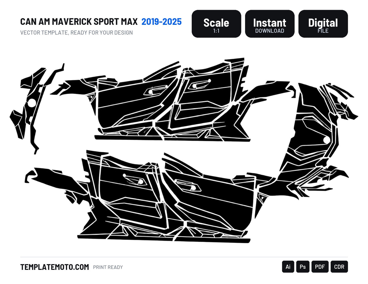 CAN AM MAVERICK SPORT MAX 2019-2025 Graphics Template Vector, scale 1:1 vector file