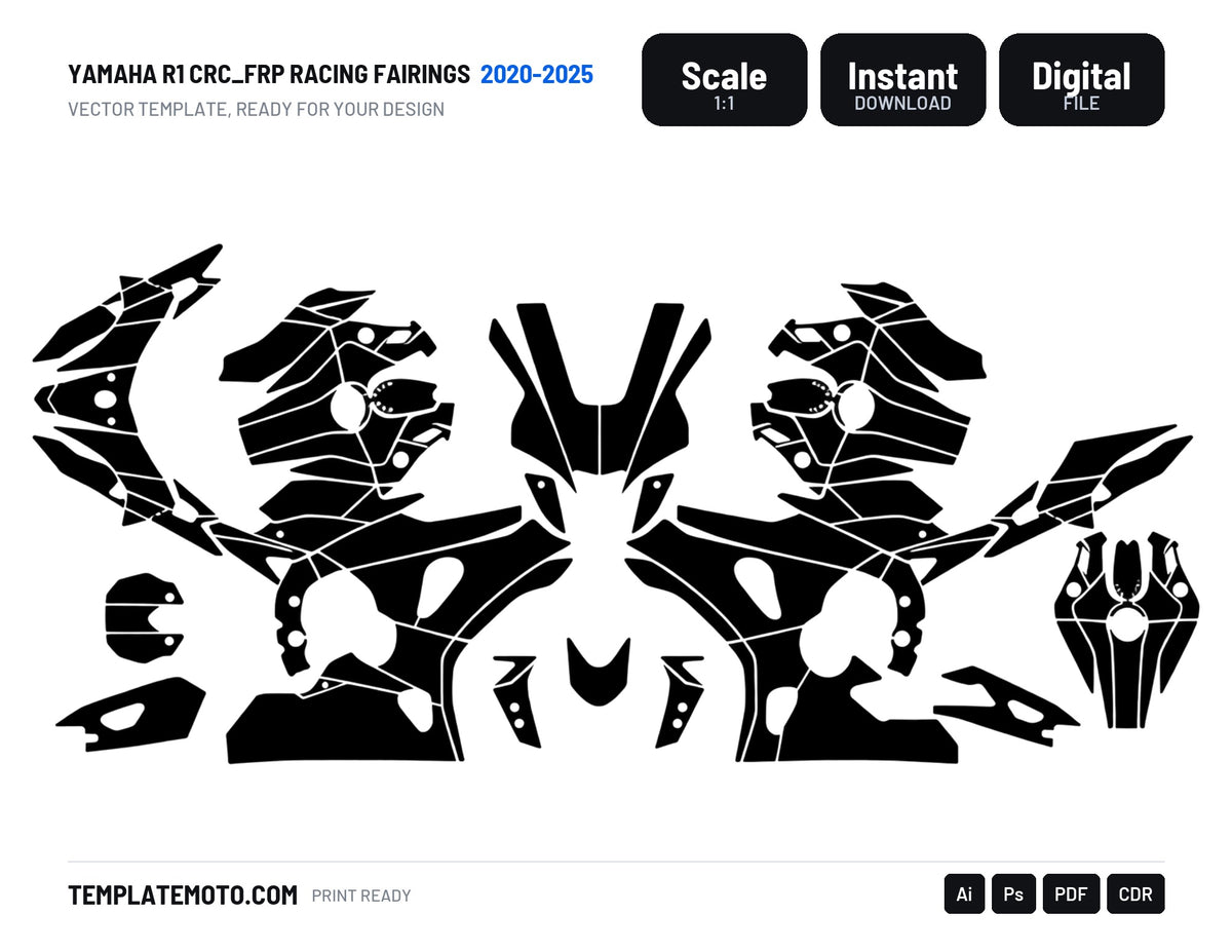 YAMAHA R1 CRC_FRP RACING FAIRINGS 2020-2025 Graphics Template Vector, scale 1:1 vector file