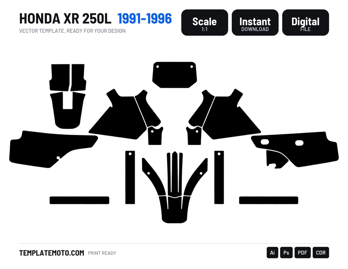 HONDA XR 250L 1991-1996 Graphics Template Vector, scale 1:1 vector file