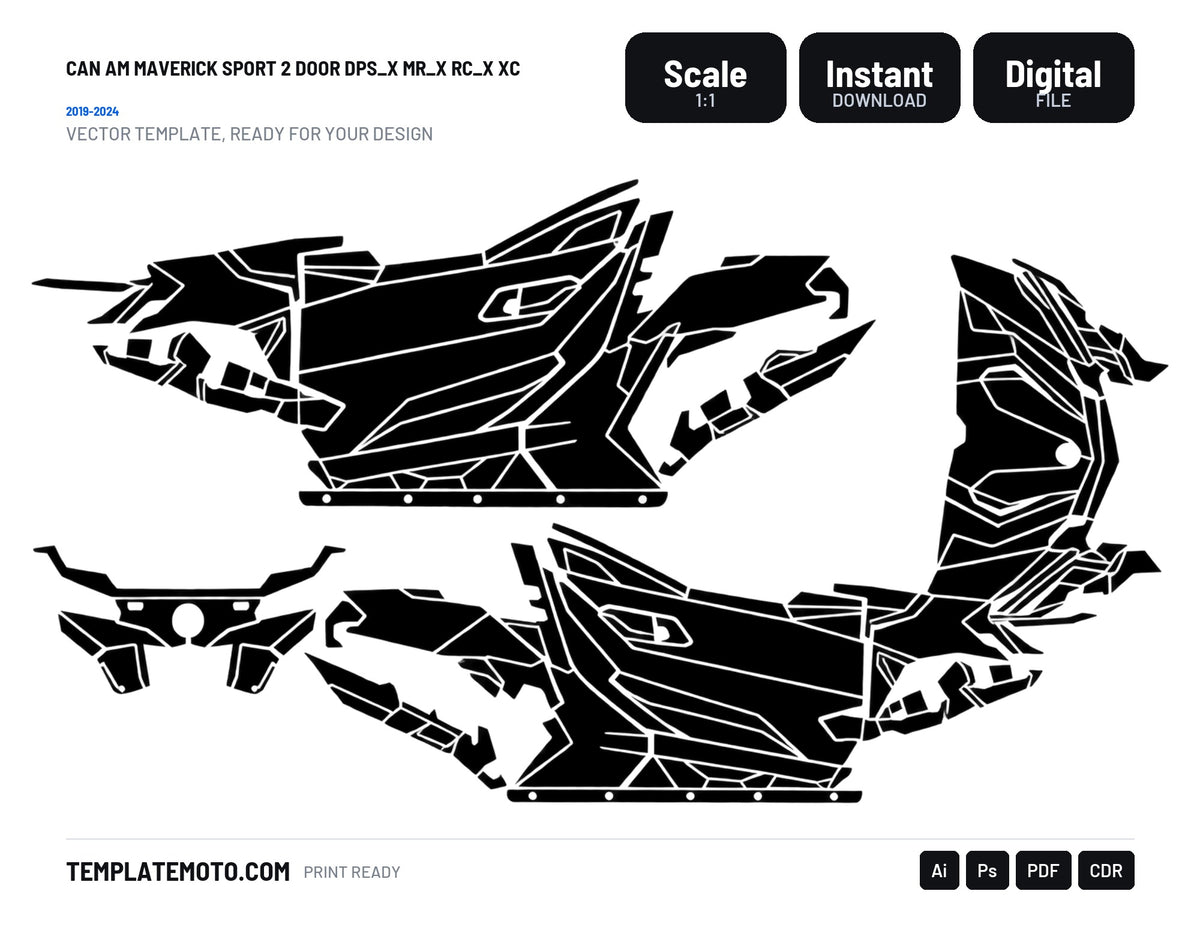 CAN AM MAVERICK SPORT 2 door DPS_X MR_X RC_X XC 2019-2024 Graphics Template Vector, scale 1:1 vector file