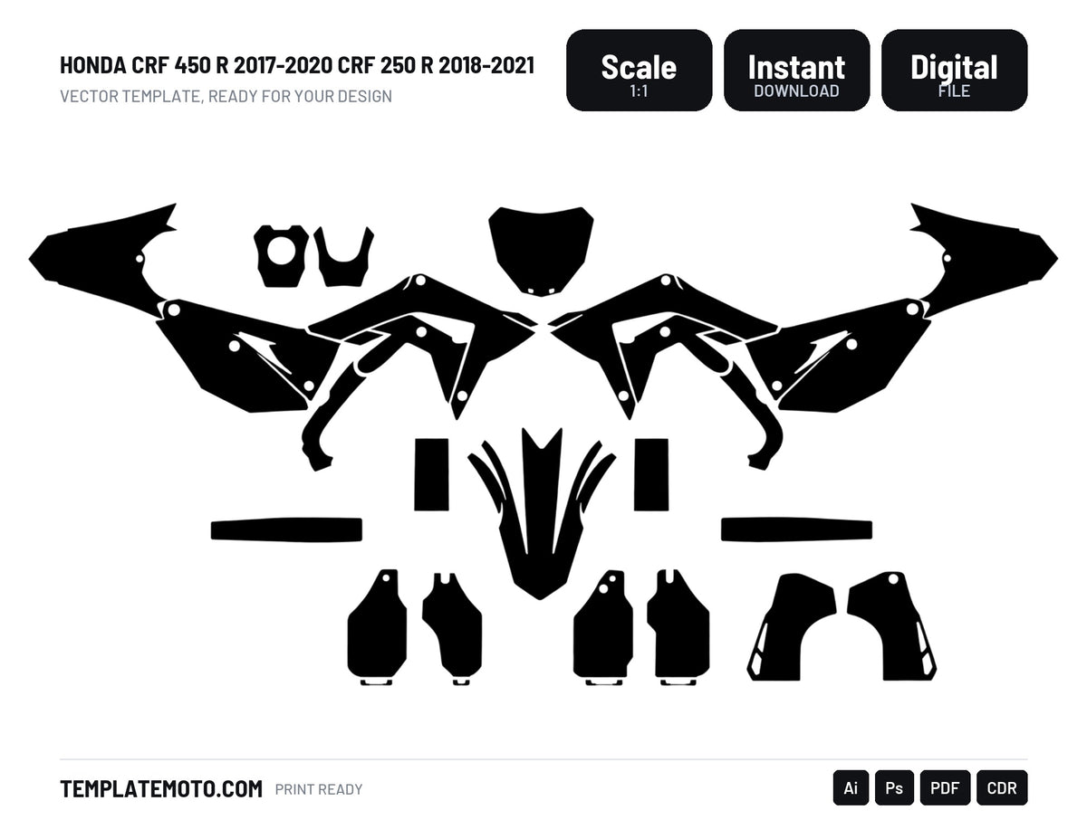 HONDA CRF 450 R 2017-2020 CRF 250 R 2018-2021 Graphics Template Vector, scale 1:1 vector file