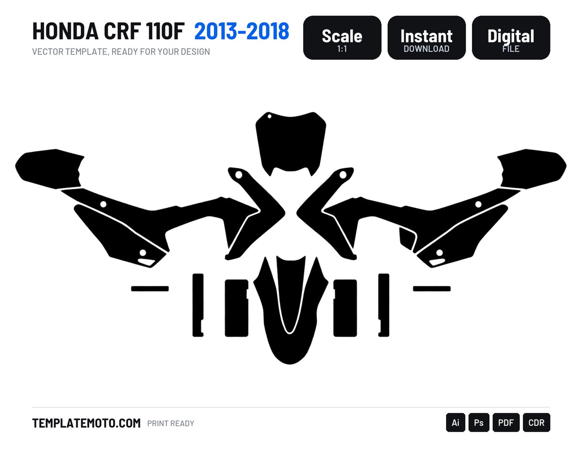 HONDA CRF 110F 2013-2018 Graphics Template Vector, scale 1:1 vector file