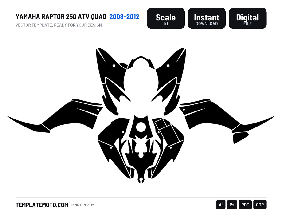 Yamaha Raptor 250 ATV Quad 2008 2009 2010 2011 2012 Graphics Template, scale 1:1 vector file