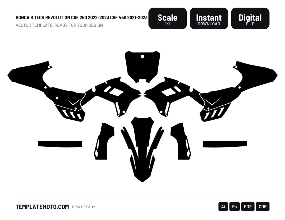 HONDA R TECH REVOLUTION CRF 250 2022-2023 CRF 450 2021-2023 Graphics Template Vector, scale 1:1 vector file