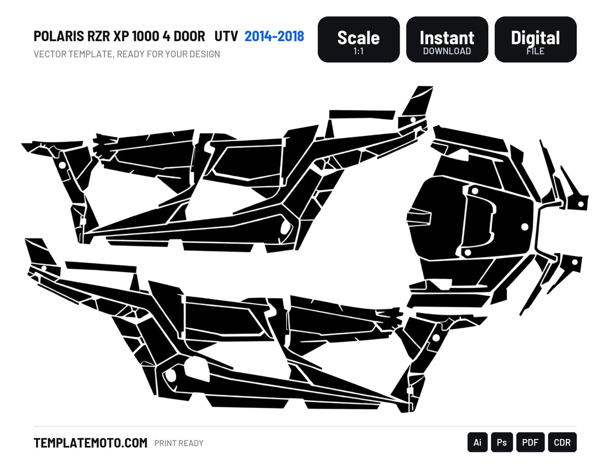 POLARIS RZR XP 1000 4 DOOR 2014-2018 UTV Graphics Template Vector, scale 1:1 vector file