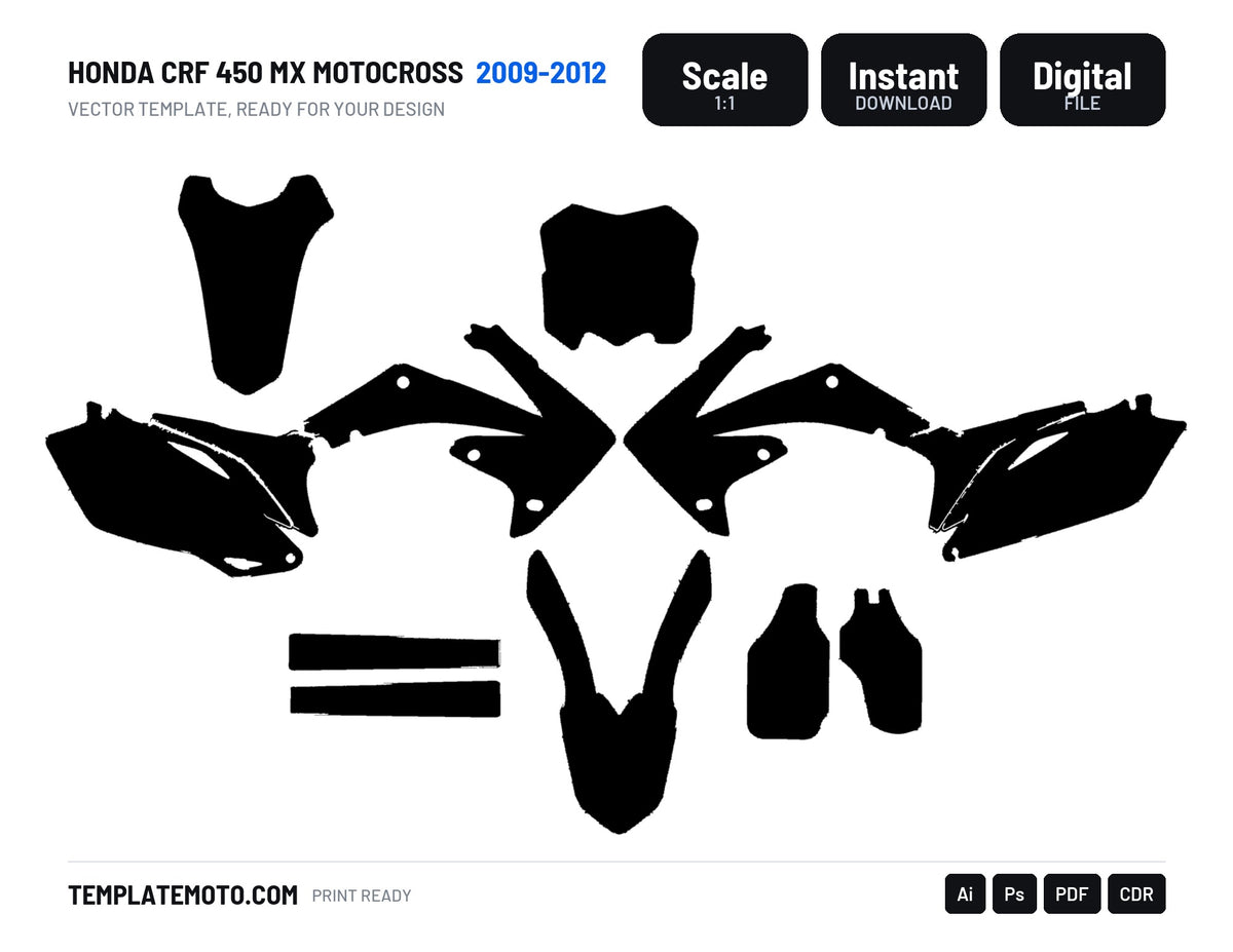 Honda CRF 450 MX Motocross 2009 2010 2011 2012 Graphics Template, scale 1:1 vector file