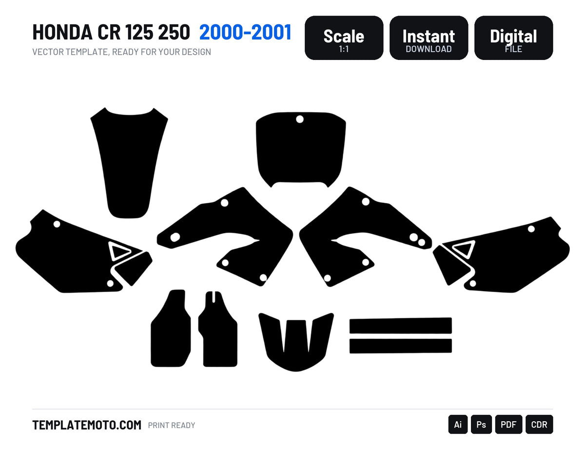 HONDA CR 125 250 2000-2001 Graphics Template Vector, scale 1:1 vector file