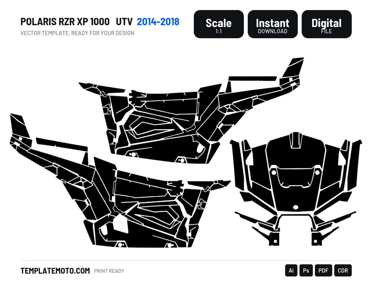 POLARIS RZR XP 1000 2014-2018 UTV Graphics Template Vector, scale 1:1 vector file