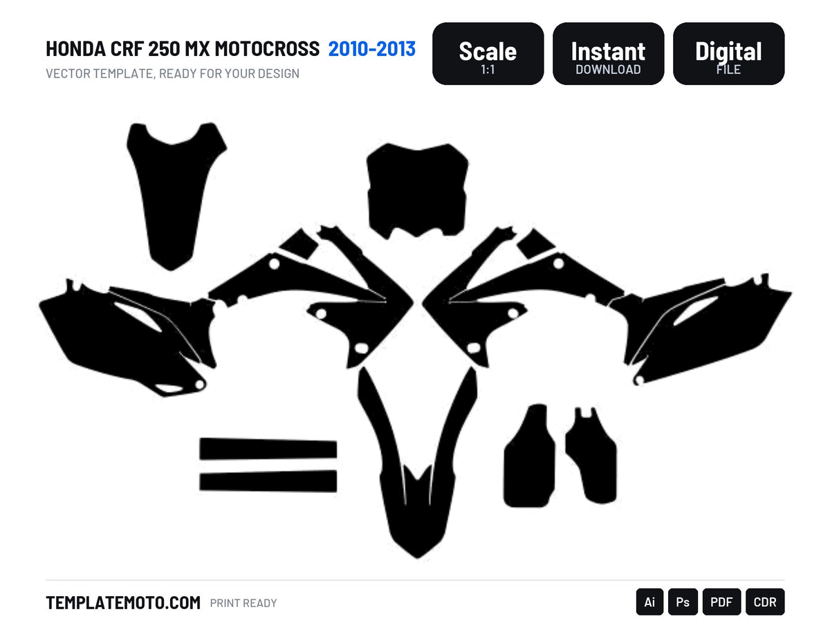 Honda CRF 250 MX Motocross 2010 2011 2012 2013 Graphics Template, scale 1:1 vector file