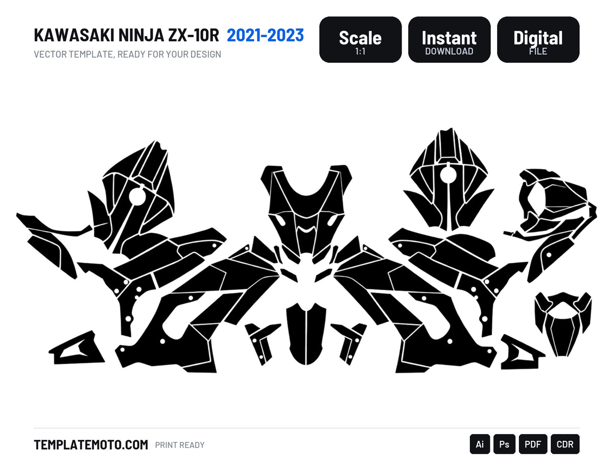 KAWASAKI NINJA ZX-10R 2021-2023, scale 1:1 vector file
