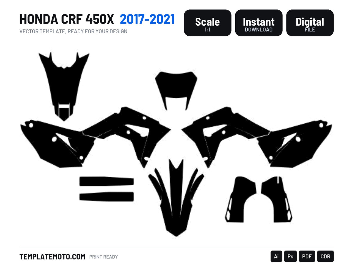 Honda CRF 450X 2017 2018 2019 2020 2021 Graphics Template, scale 1:1 vector file