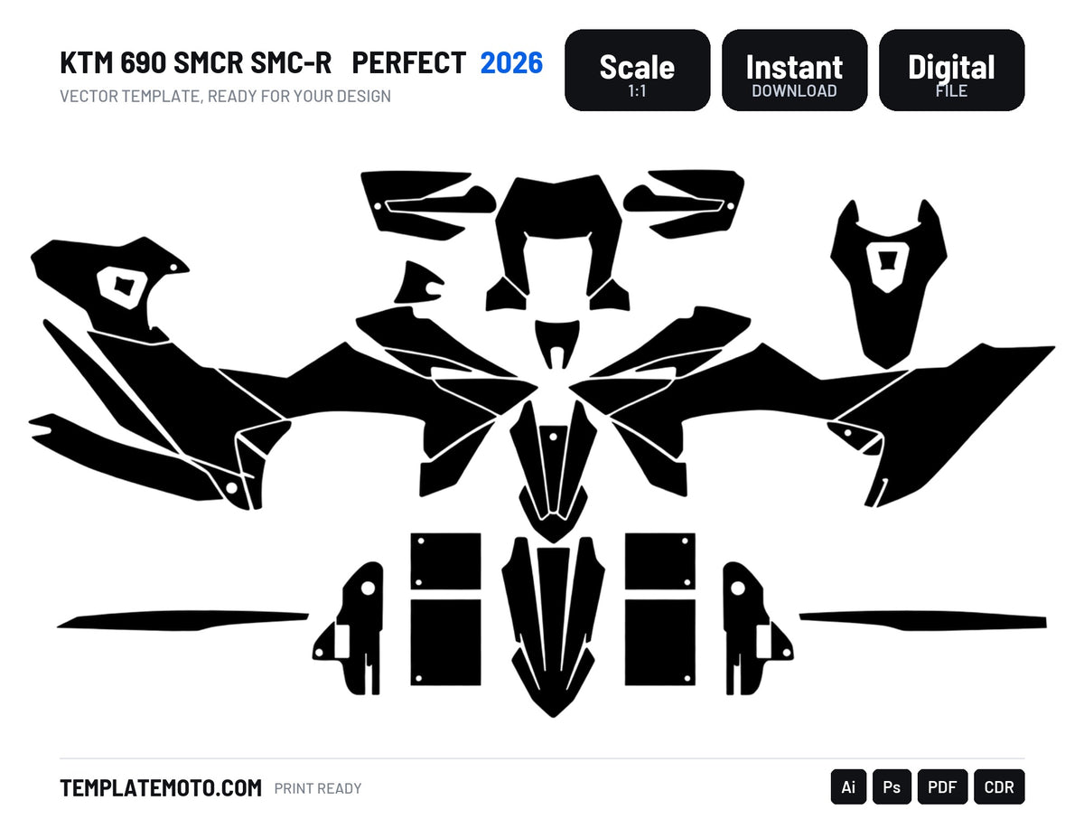 KTM 690 SMCR SMC-R 2026 Perfect Template vector graphics, scale 1:1 vector file