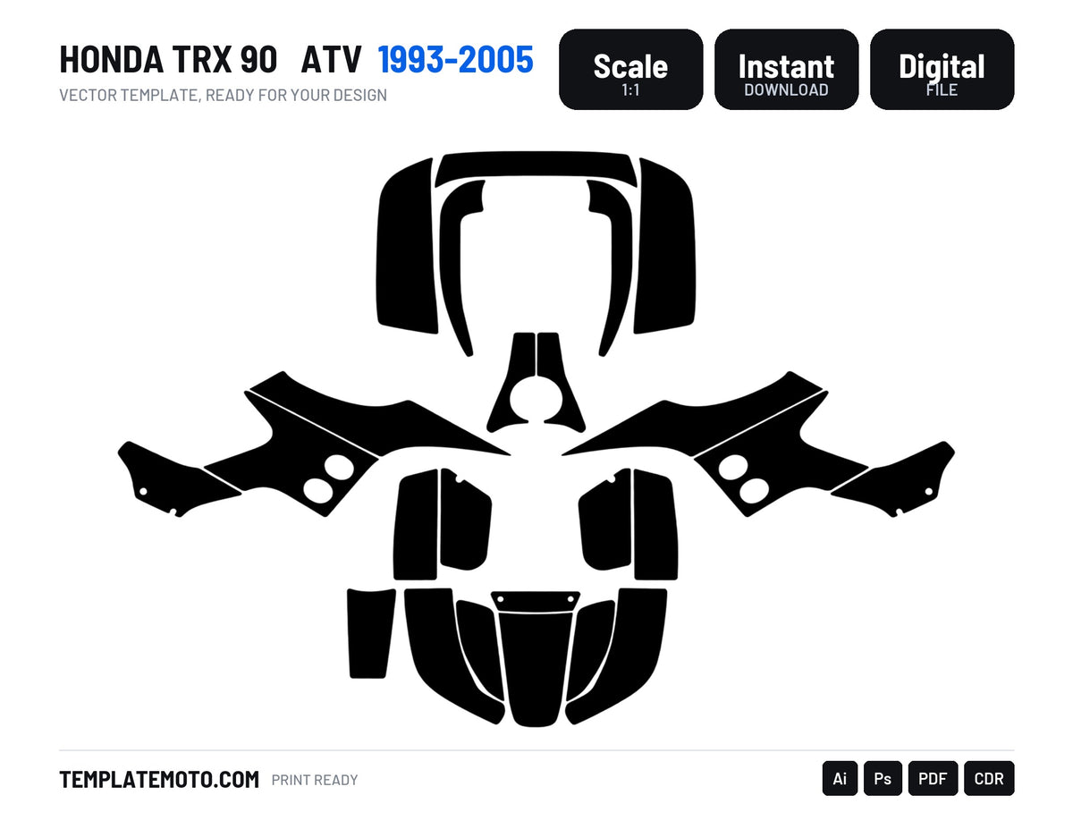 HONDA TRX 90 1993-2005 ATV Vector Graphics Template, scale 1:1 vector file