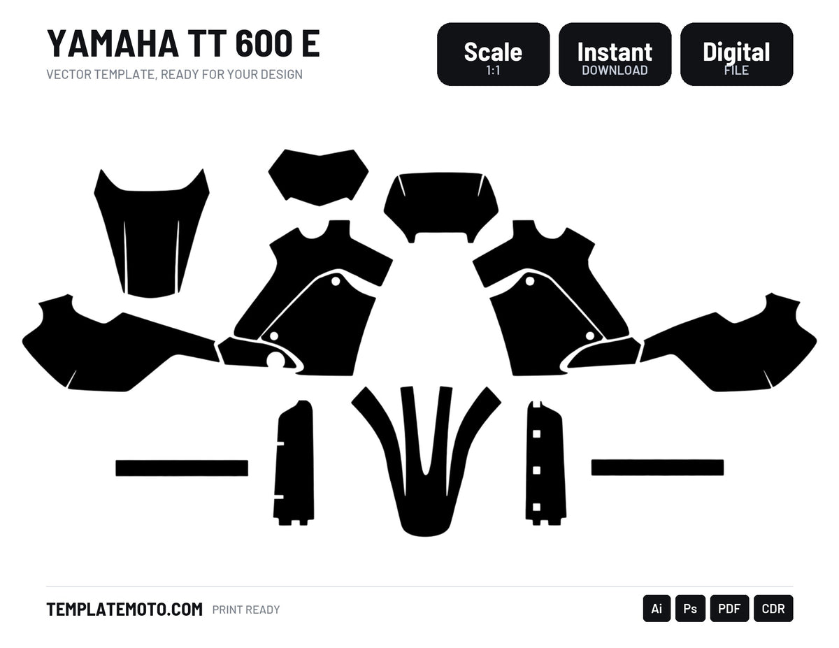 YAMAHA TT 600 E Graphics Template Vector, scale 1:1 vector file