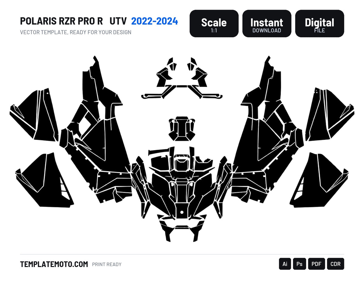 POLARIS RZR PRO R 2022-2024 UTV Graphics Template Vector, scale 1:1 vector file