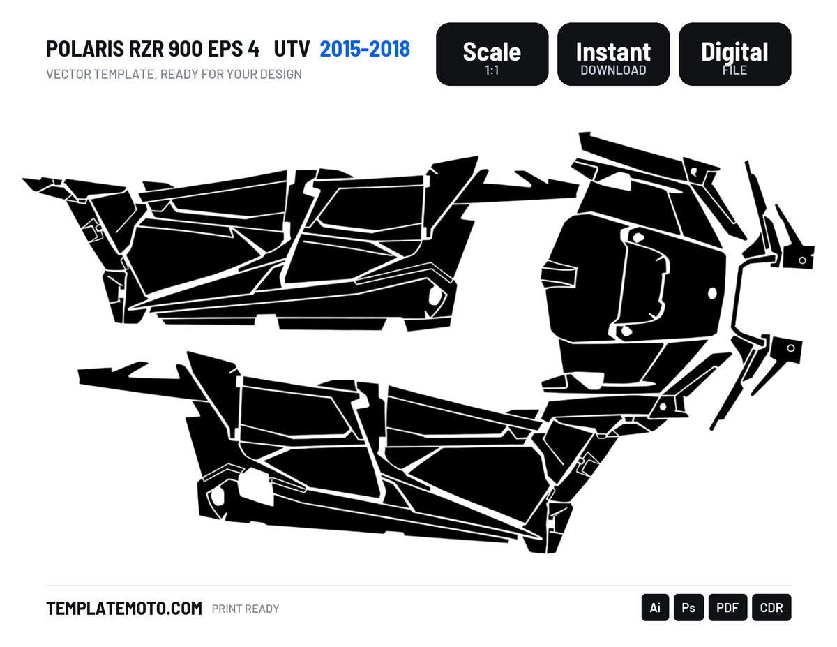POLARIS RZR 900 EPS 4 2015-2018 UTV Graphics Template Vector, scale 1:1 vector file