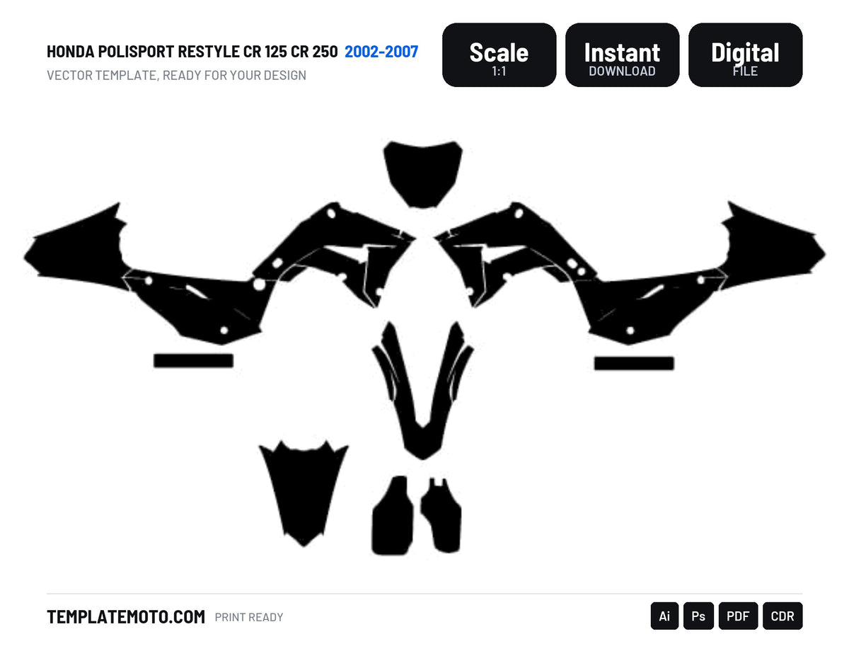 HONDA POLISPORT RESTYLE CR 125 CR 250 2002-2007 Graphics Template Vector, scale 1:1 vector file