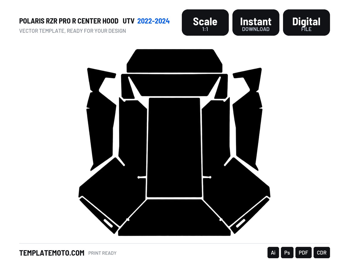 POLARIS RZR PRO R Center hood 2022-2024 UTV Graphics Template Vector, scale 1:1 vector file