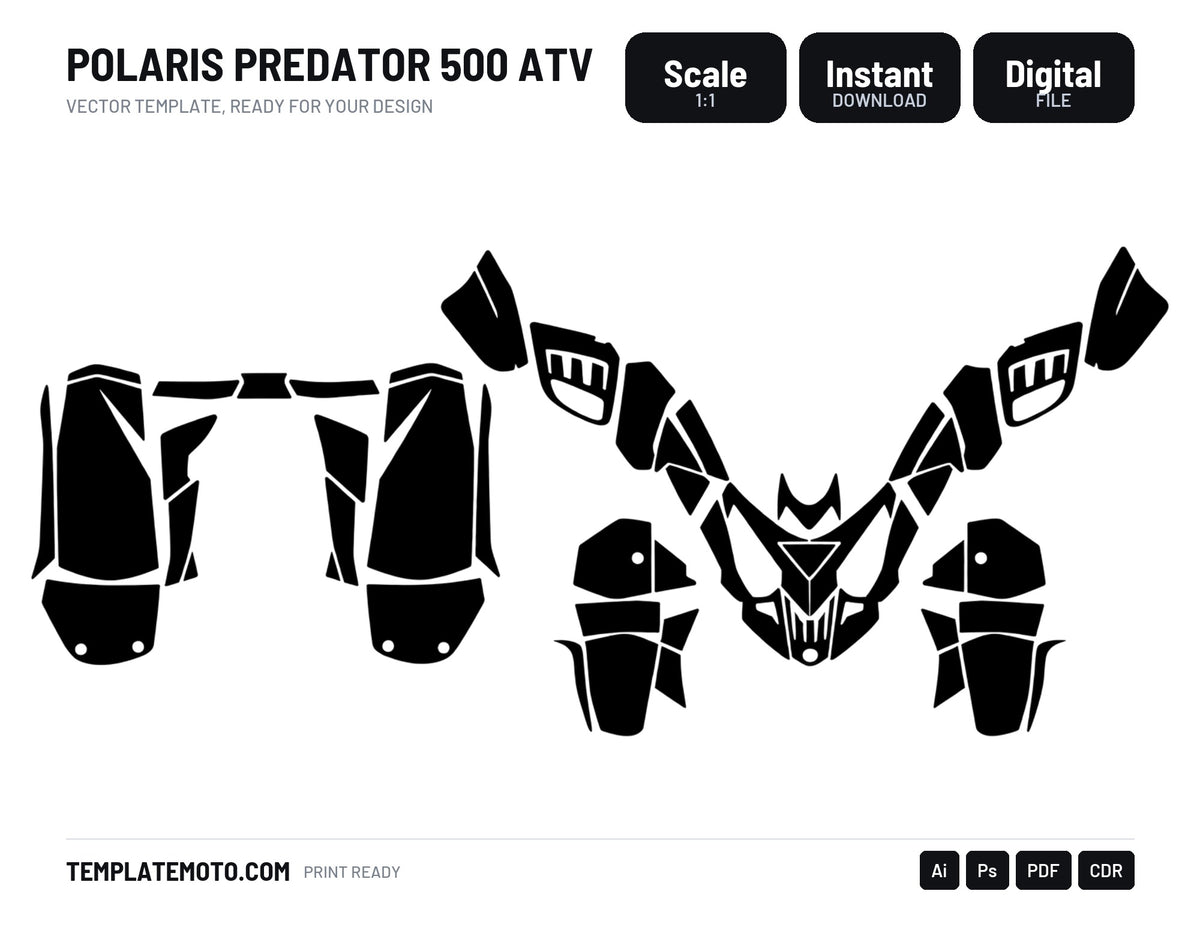 POLARIS PREDATOR 500 ATV Graphics Template Vector, scale 1:1 vector file