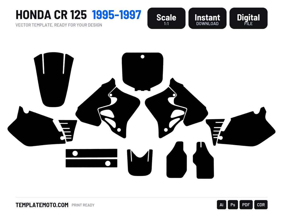 Honda CR 125 1995 1996 1997 Template Graphics, scale 1:1 vector file