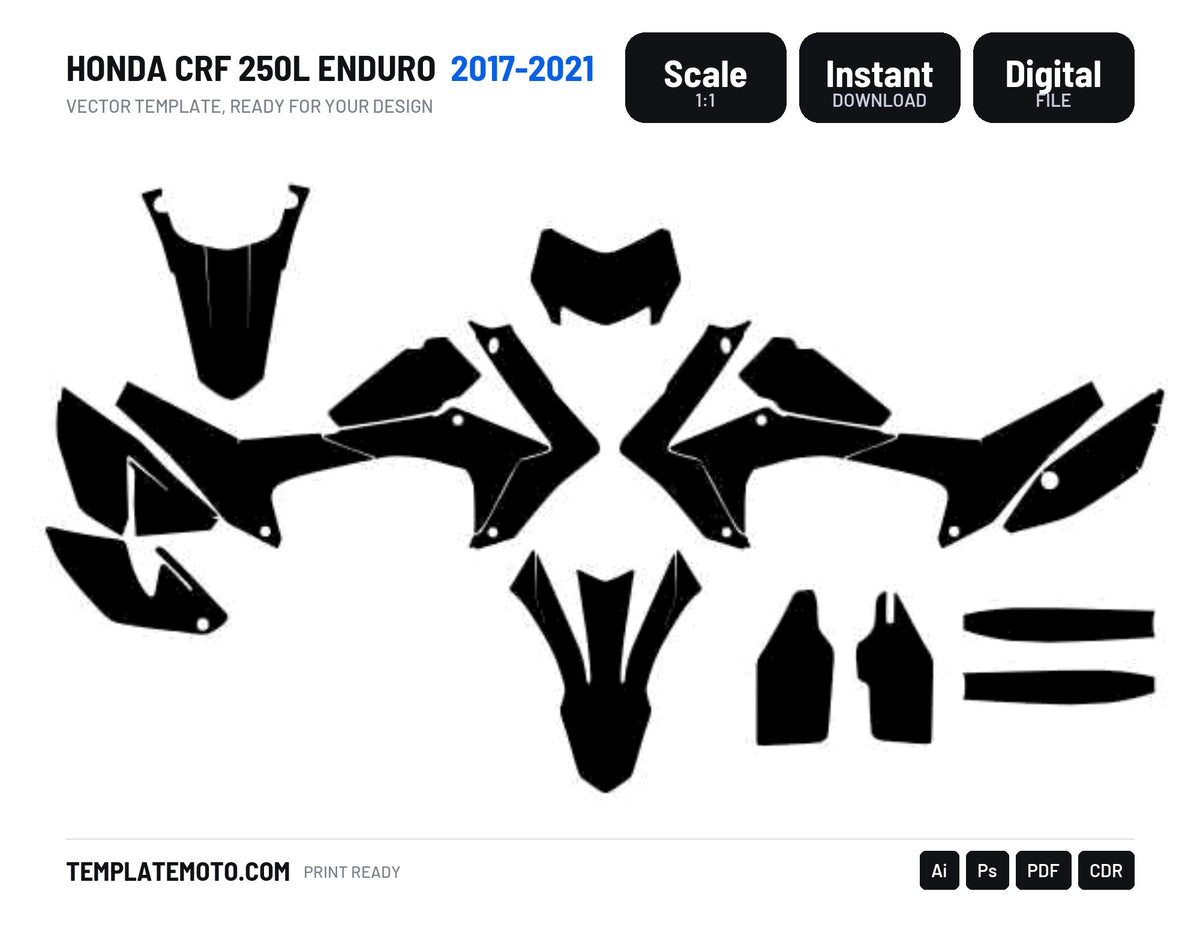 Honda CRF 250L Enduro 2017 2018 2019 2020 2021 Graphics Template, scale 1:1 vector file