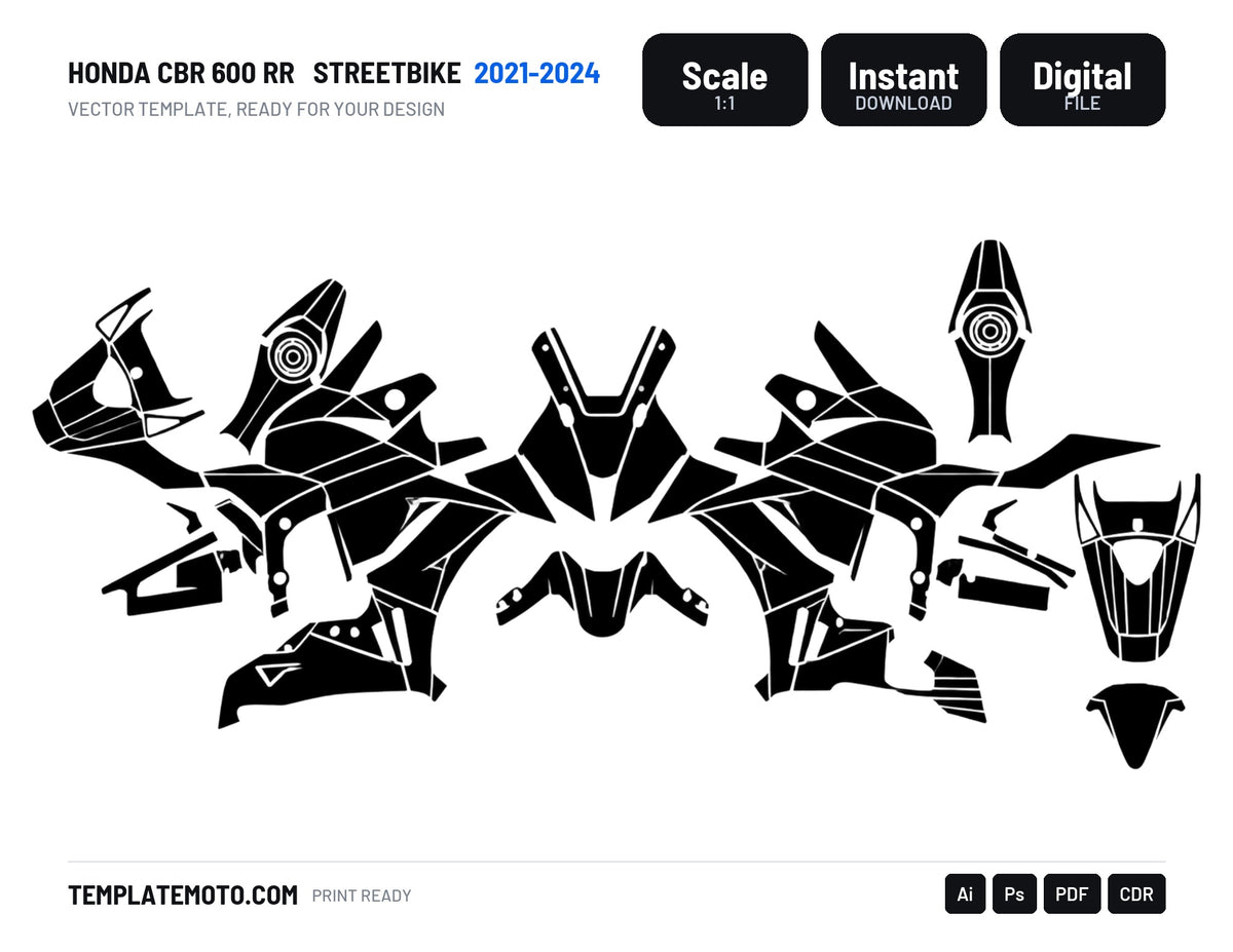 Honda CBR 600 RR 2021-2024 Streetbike Graphics Template Vector, scale 1:1 vector file