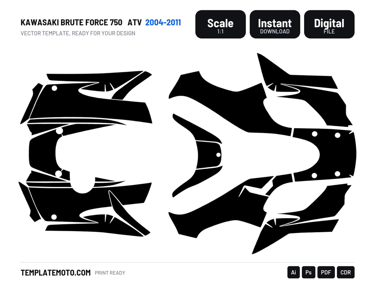 KAWASAKI BRUTE FORCE 750 2004-2011 ATV Graphics Template Vector, scale 1:1 vector file